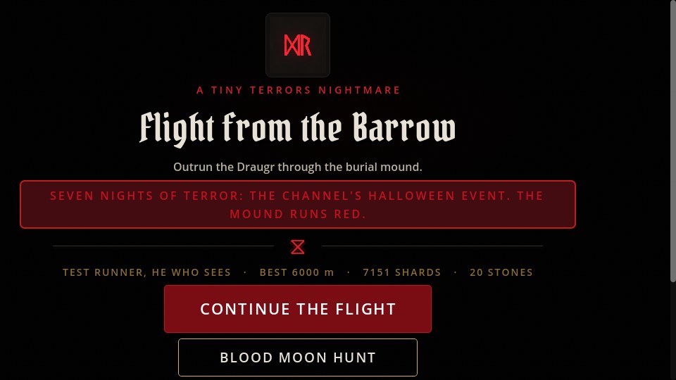Flight from the Barrow title screen with the Enter the Mound button