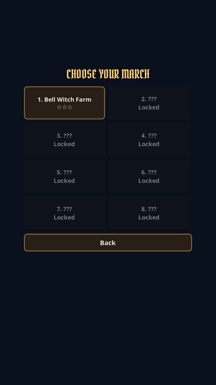 Level select map showing eight marches with the first unlocked