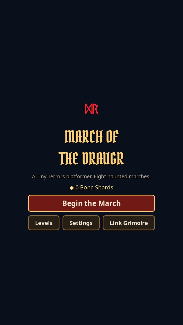 March of the Draugr title screen with the Begin the March button